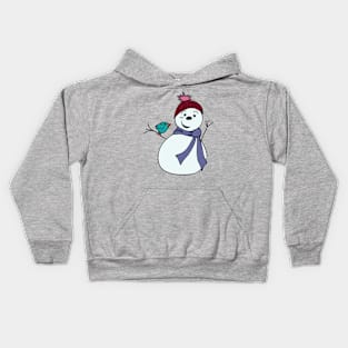 Snowman with bird friend Kids Hoodie